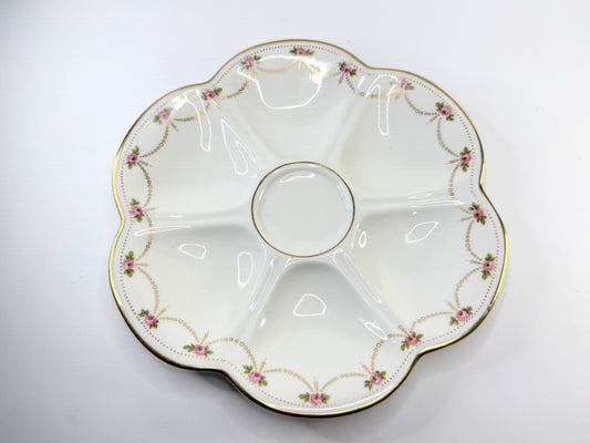 Bernardaud Limoges Oyster Plate Higgins & Seiter Pink Roses Gilt Swag 9.0" A818