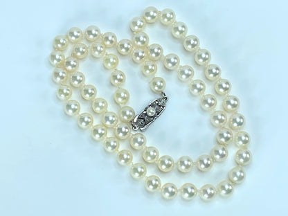 Mikimoto Sterling 6.7mm Akoya Pearls hand strung necklace 19.5"28.7g