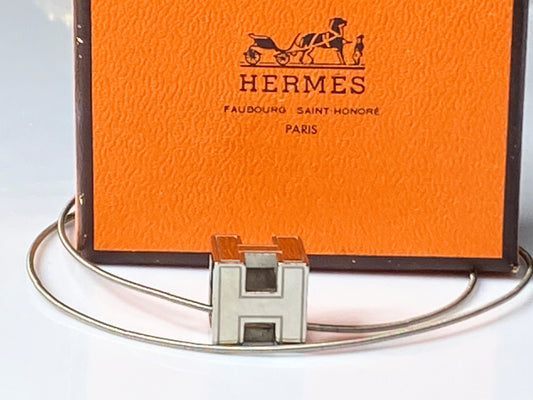 Hermes Silver Palladium Plated Cage D'H Pendant Necklace GS353