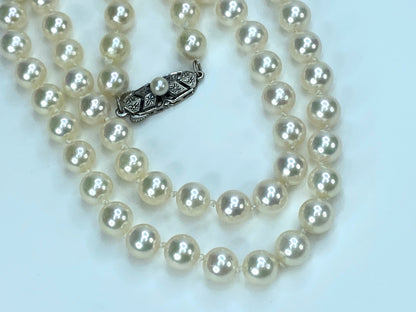 Mikimoto Sterling 6.7mm Akoya Pearls hand strung necklace 19.5"28.7g