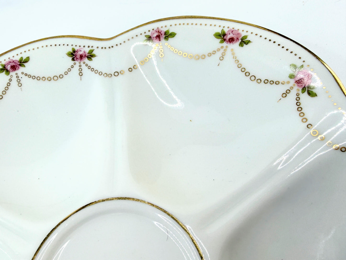 Bernardaud Limoges Oyster Plate Higgins & Seiter Pink Roses Gilt Swag 9.0" A818