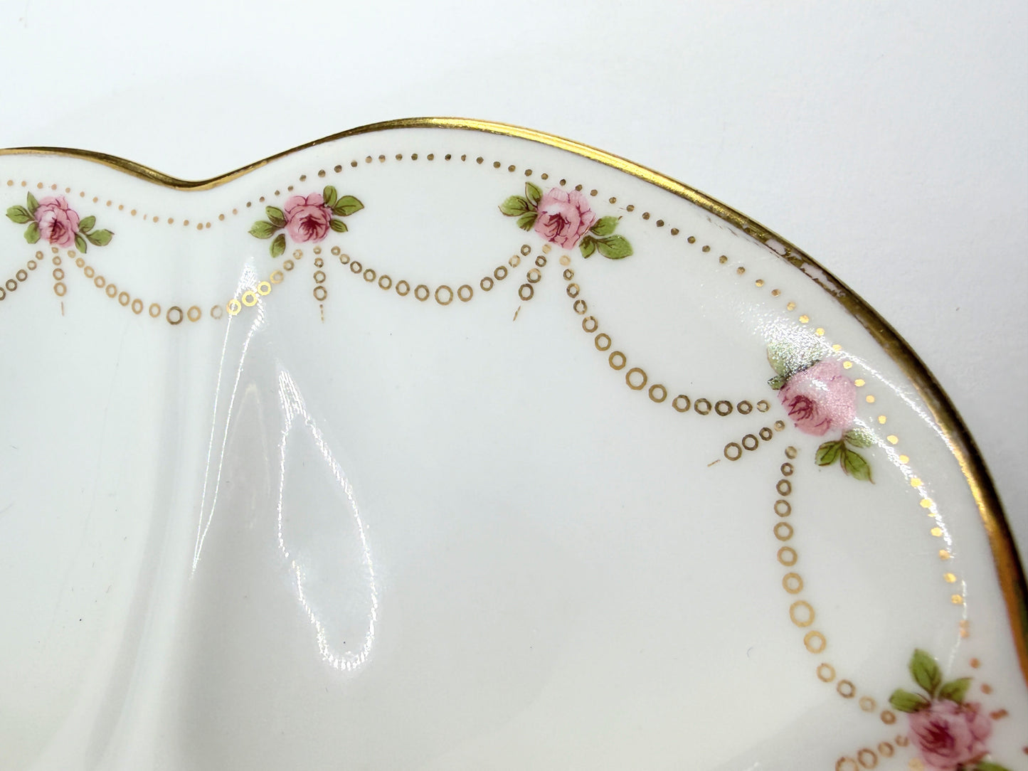 Bernardaud Limoges Oyster Plate Higgins & Seiter Pink Roses Gilt Swag 9.0" A818