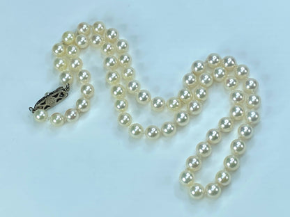 Mikimoto Sterling 6.7mm Akoya Pearls hand strung necklace 19.5"28.7g