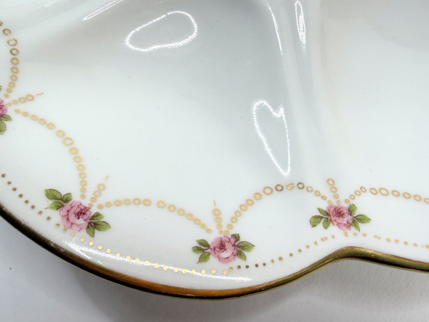 Bernardaud Limoges Oyster Plate Higgins & Seiter Pink Roses Gilt Swag 9.0" A818
