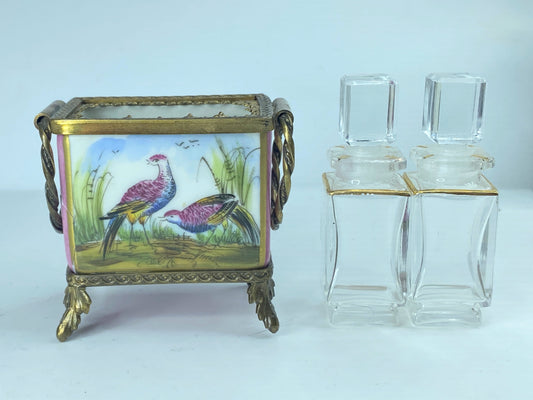 J Polard Limoges elegant Paratrich casket with two perfume bottles 2 5/8" A384