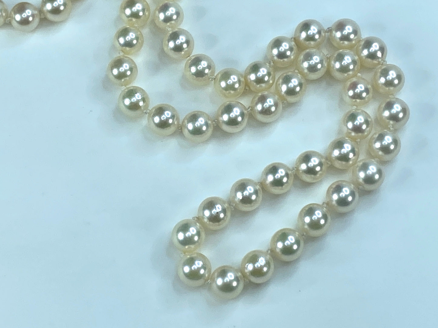 Mikimoto Sterling 6.7mm Akoya Pearls hand strung necklace 19.5"28.7g