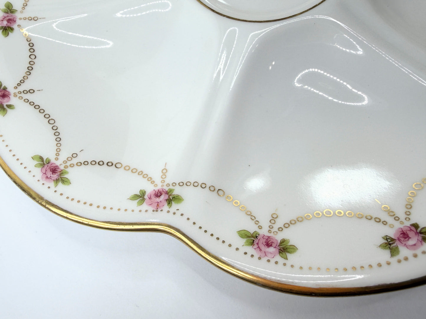 Bernardaud Limoges Oyster Plate Higgins & Seiter Pink Roses Gilt Swag 9.0" A818