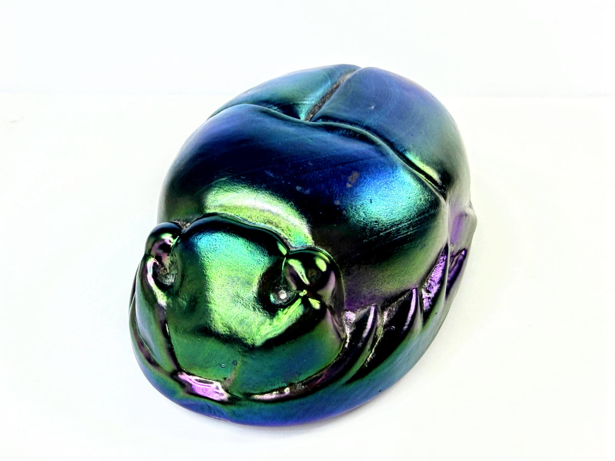 Vintage Tiffany Favrile Iridescent Glass Scarab Paperweight 5" A1051