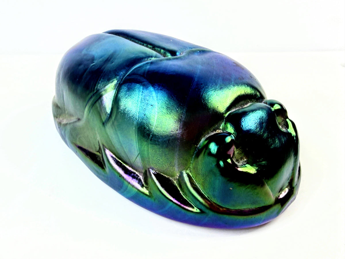 Vintage Tiffany Favrile Iridescent Glass Scarab Paperweight 5" A1051