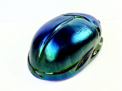 Vintage Tiffany Favrile Iridescent Glass Scarab Paperweight 5" A1051