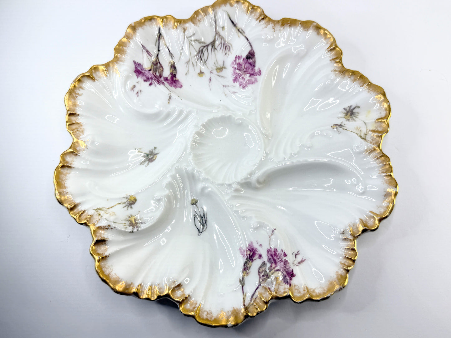 Antique Haviland Limoges Oyster Plate Floral Gold 9.5" A817