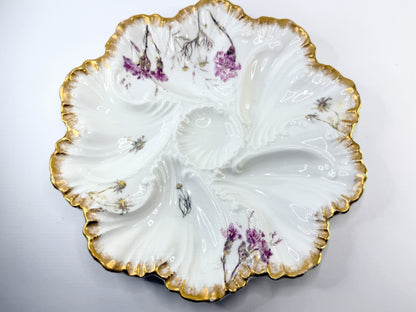 Antique Haviland Limoges Oyster Plate Floral Gold 9.5" A817