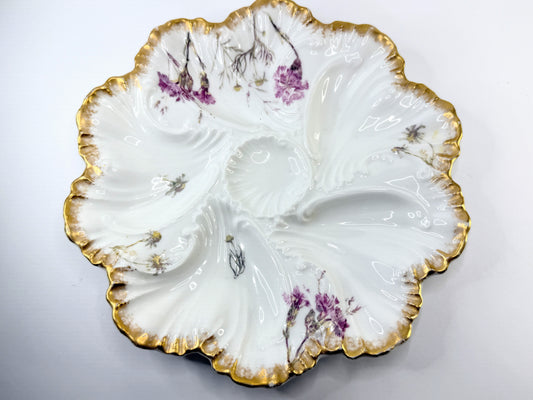 Antique Haviland Limoges Oyster Plate Floral Gold 9.5" A817