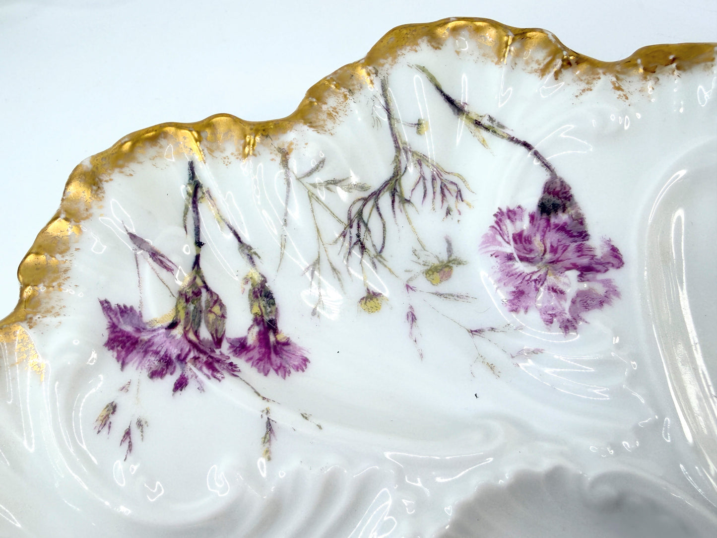 Antique Haviland Limoges Oyster Plate Floral Gold 9.5" A817