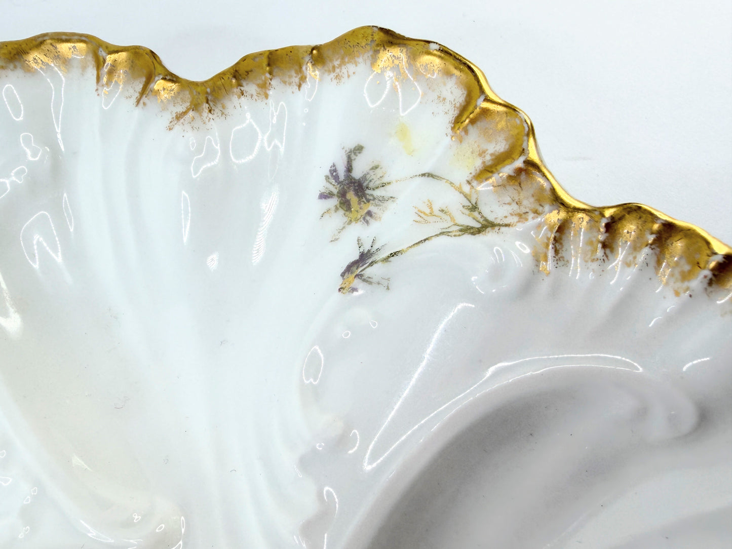 Antique Haviland Limoges Oyster Plate Floral Gold 9.5" A817