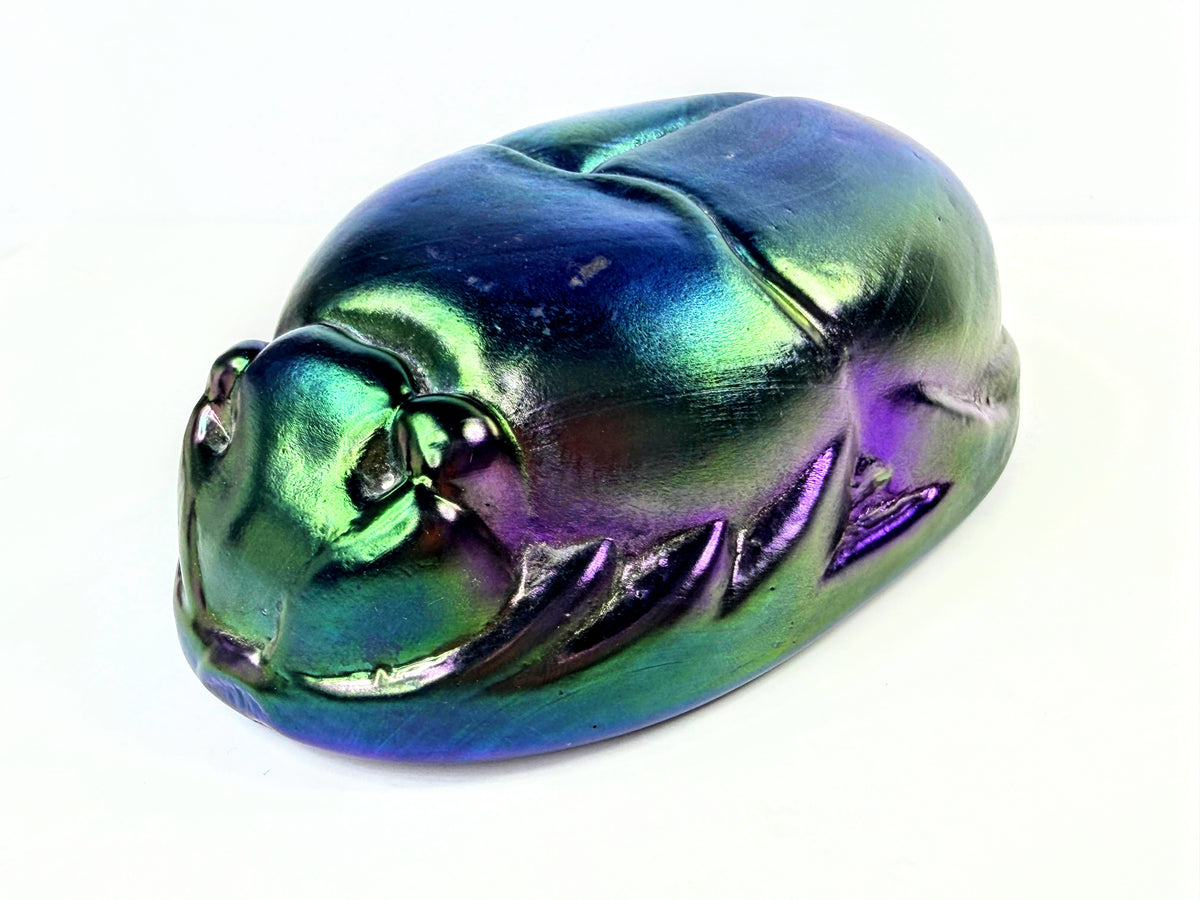 Vintage Tiffany Favrile Iridescent Glass Scarab Paperweight 5" A1051
