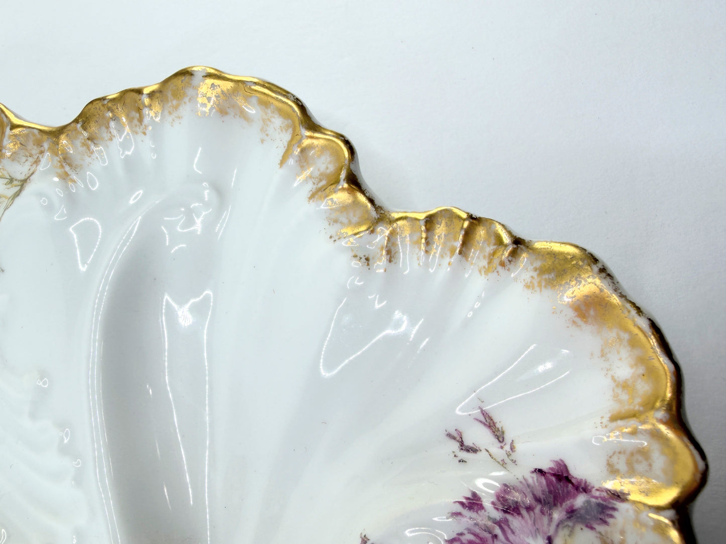 Antique Haviland Limoges Oyster Plate Floral Gold 9.5" A817