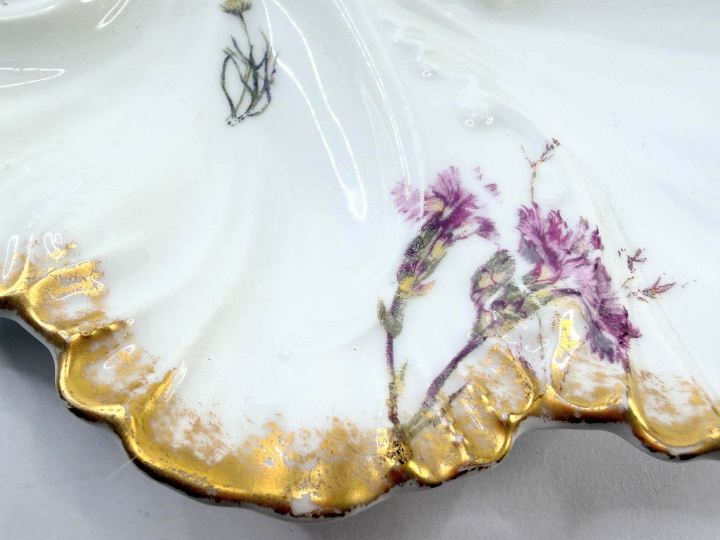 Antique Haviland Limoges Oyster Plate Floral Gold 9.5" A817