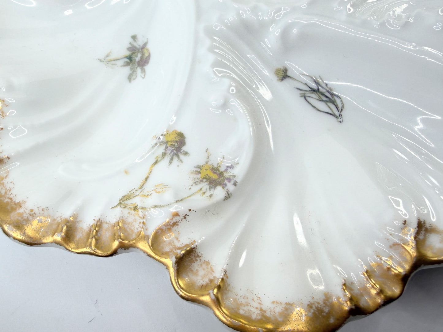 Antique Haviland Limoges Oyster Plate Floral Gold 9.5" A817