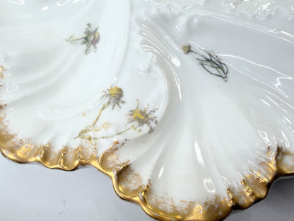 Antique Haviland Limoges Oyster Plate Floral Gold 9.5" A817