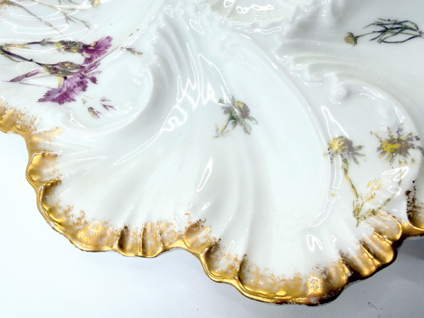 Antique Haviland Limoges Oyster Plate Floral Gold 9.5" A817