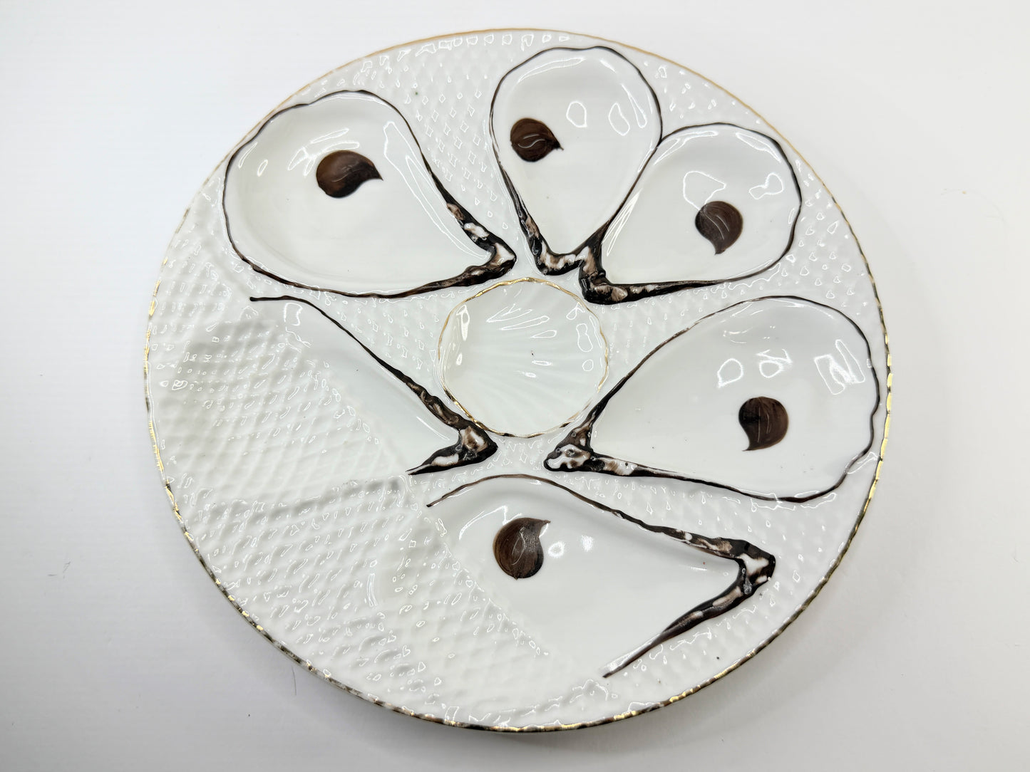 Antique Oyster Plate German Porcelain Oyster Plate with Fishnet c.1800's A812