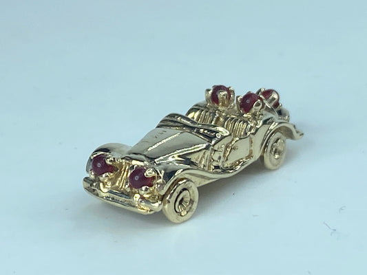 Vintage 14K yellow Gold Roadster Deusenberg Ruby Automobile Charm 1 1/4" 5.6g JR867