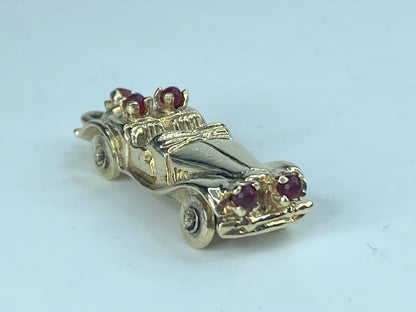 Vintage 14K yellow Gold Roadster Deusenberg Ruby Automobile Charm 1 1/4" 5.6g JR867