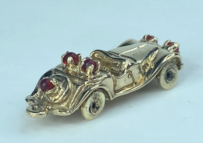 Vintage 14K yellow Gold Roadster Deusenberg Ruby Automobile Charm 1 1/4" 5.6g JR867