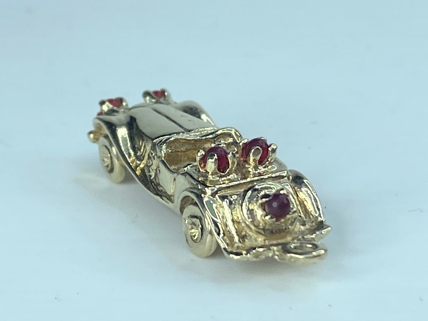 Vintage 14K yellow Gold Roadster Deusenberg Ruby Automobile Charm 1 1/4" 5.6g JR867
