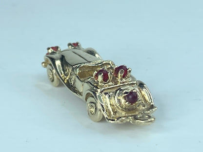 Vintage 14K yellow Gold Roadster Deusenberg Ruby Automobile Charm 1 1/4" 5.6g JR867