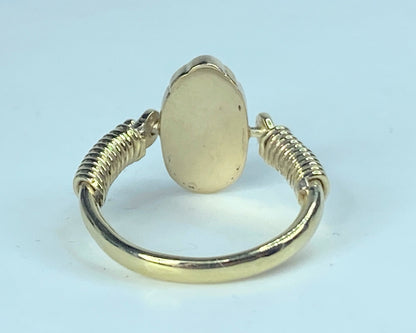 Scarab Beetle Flip Ring 14k Yellow Gold Egyptian Hieroglyphs Jewelry size7 JR868