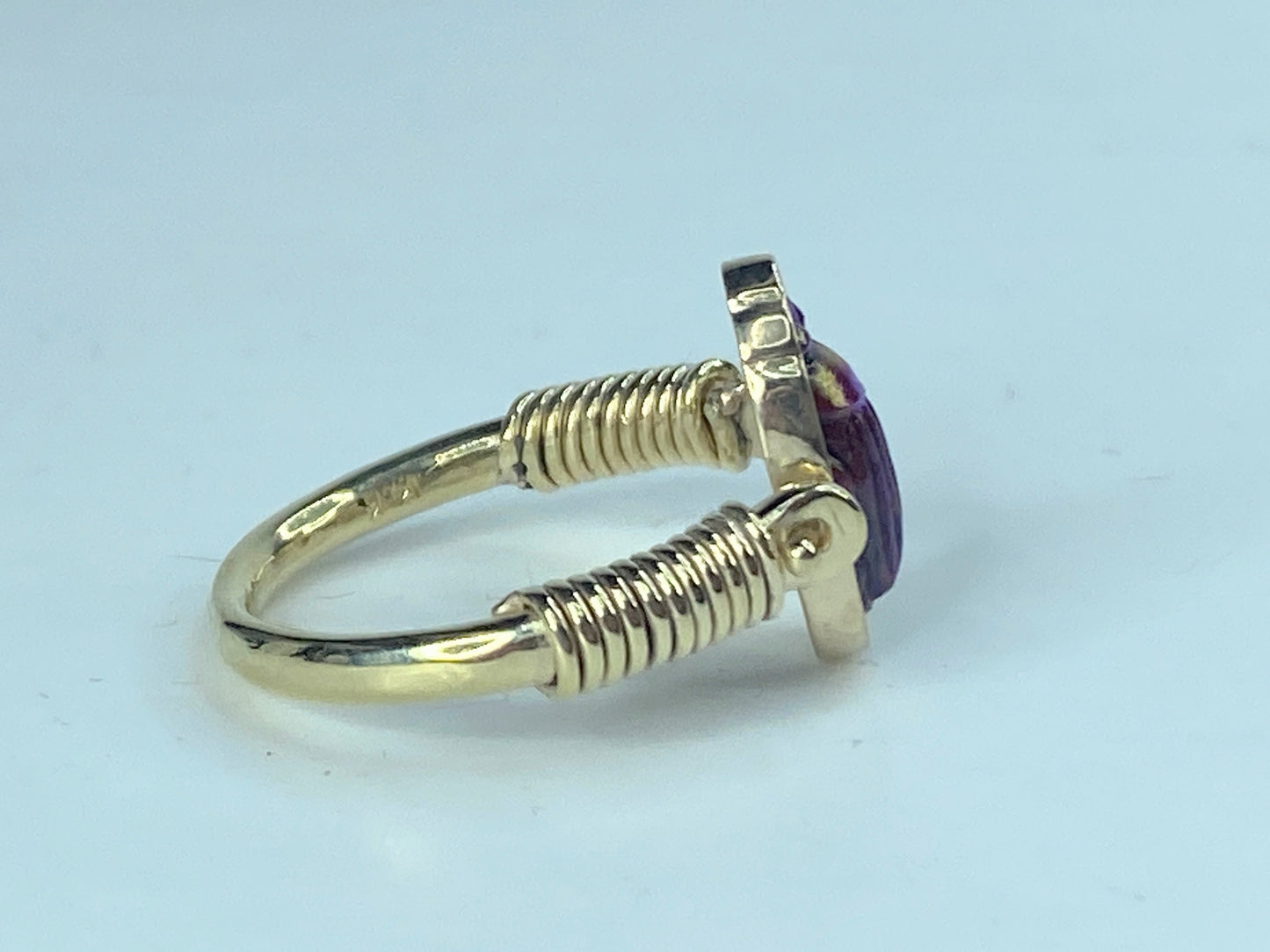 Scarab Beetle Flip Ring 14k Yellow Gold Egyptian Hieroglyphs Jewelry size7 JR868