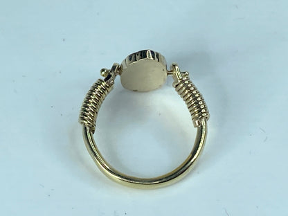 Scarab Beetle Flip Ring 14k Yellow Gold Egyptian Hieroglyphs Jewelry size7 JR868