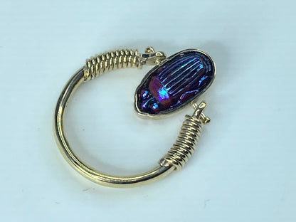 Scarab Beetle Flip Ring 14k Yellow Gold Egyptian Hieroglyphs Jewelry size7 JR868