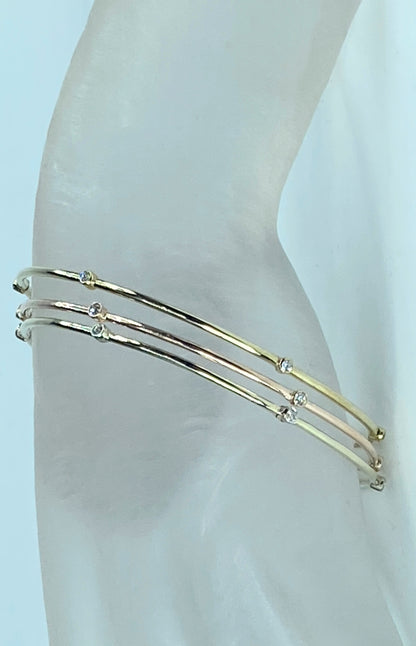 Bezel-Set 0.25ct diamond stackable Bangle Bracelet 14K Yellow gold 7.5"JR871