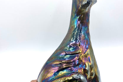 Fenton Winking Alley cat Black Amethyst 11" iridescent carnival glass 1970