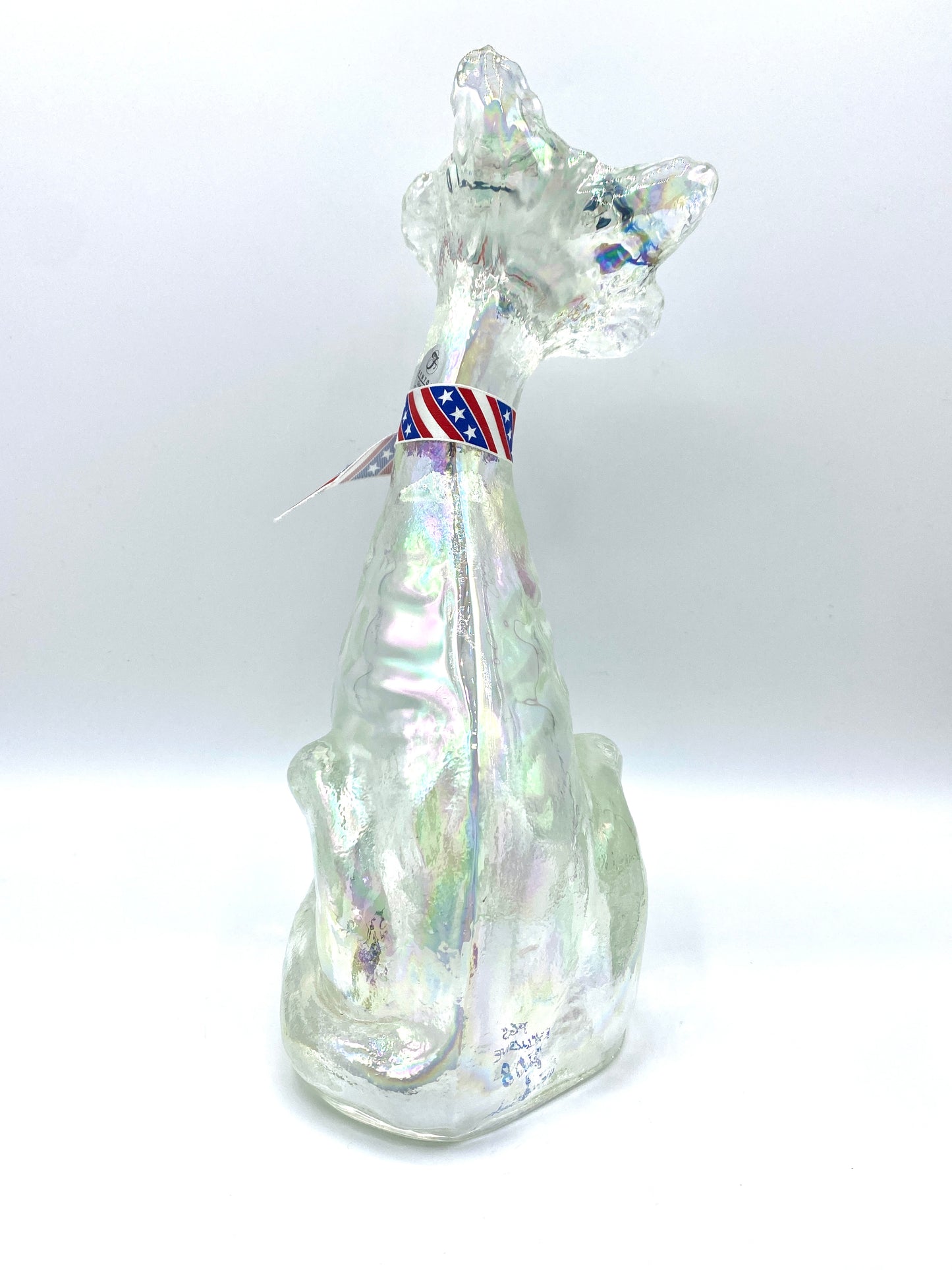 Fenton Iridescent Carnival Winking Alley Cat Blue/Red/White ribbon by Fredrick