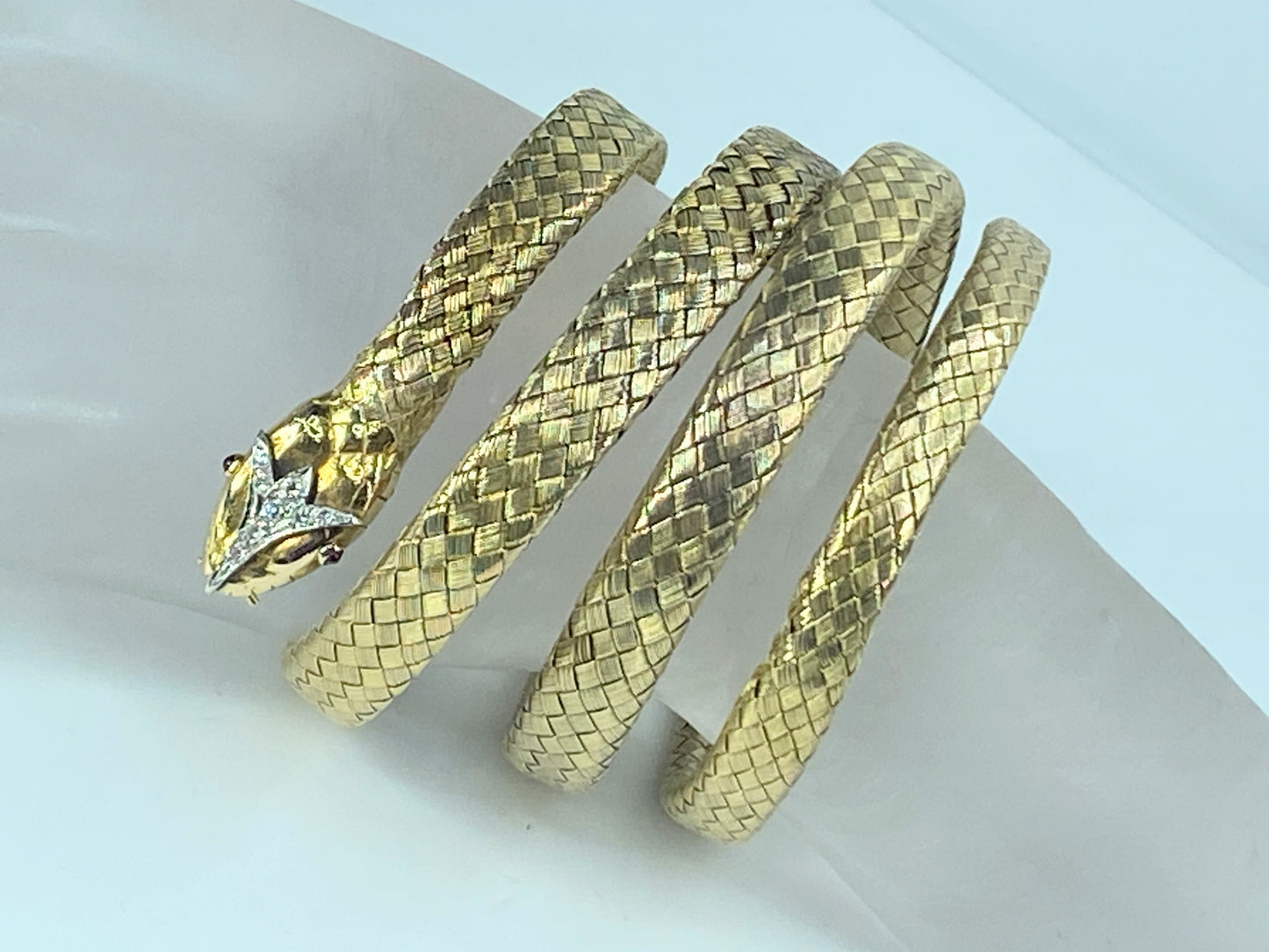 Appraised $19,995 Antique 18K Diamond Woven gold Snake bracelet c1890 JR872