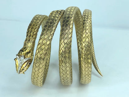 Appraised $19,995 Antique 18K Diamond Woven gold Snake bracelet c1890 JR872