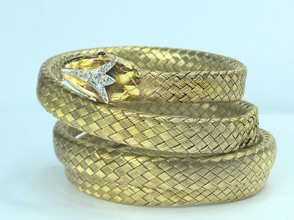 Appraised $19,995 Antique 18K Diamond Woven gold Snake bracelet c1890 JR872