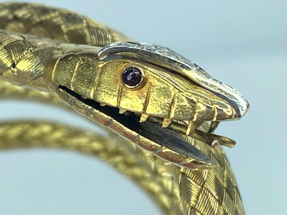 Appraised $19,995 Antique 18K Diamond Woven gold Snake bracelet c1890 JR872