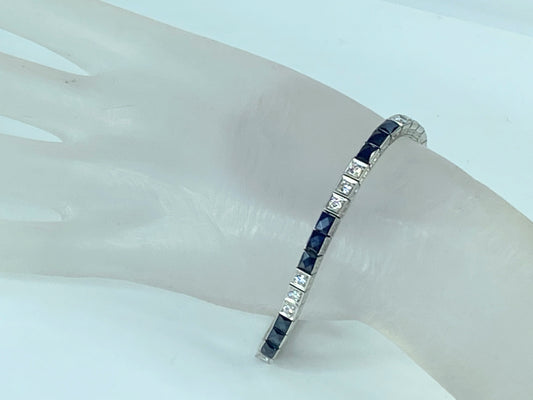 Appraised $19,250 Art Deco 7.25 Carat Sapphire Diamond Bracelet Platinum JR873