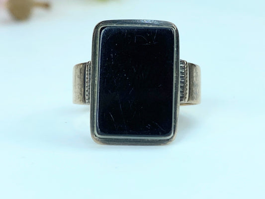 Antique Victorian 14K Rose gold Onyx signet ring s8 4.6g JR9770