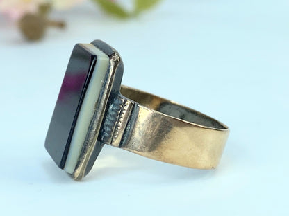 Antique Victorian 14K Rose gold Onyx signet ring s8 4.6g JR9770