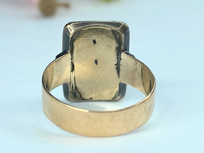 Antique Victorian 14K Rose gold Onyx signet ring s8 4.6g JR9770