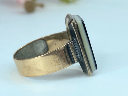 Antique Victorian 14K Rose gold Onyx signet ring s8 4.6g JR9770