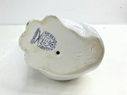Vintage Herend Hungary White Cat Figurine Blue Bow Hand Painted Porcelain A1063