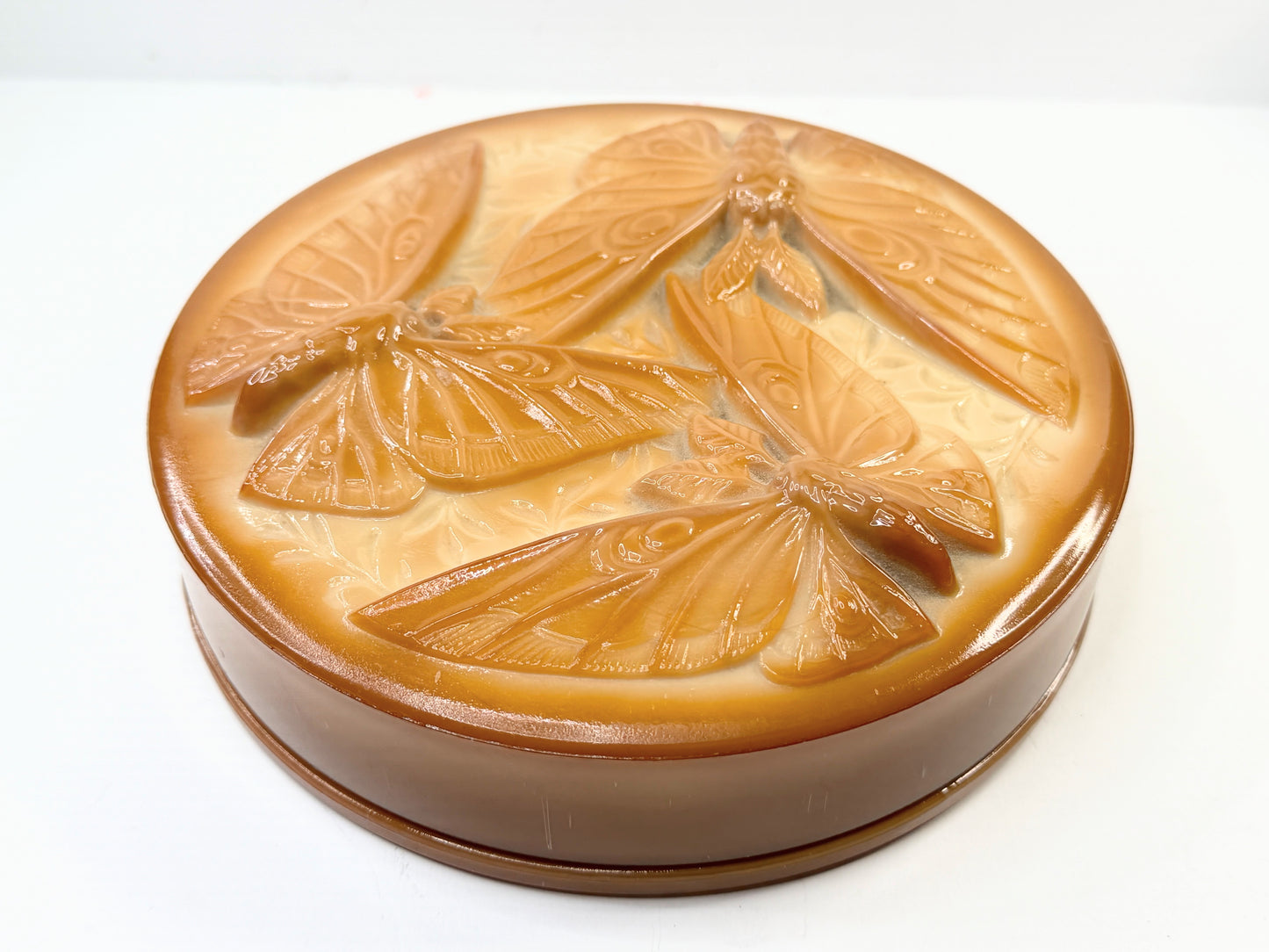 Vintage Fenton Caramel Slag Glass Butterfly Bonbon Box A820
