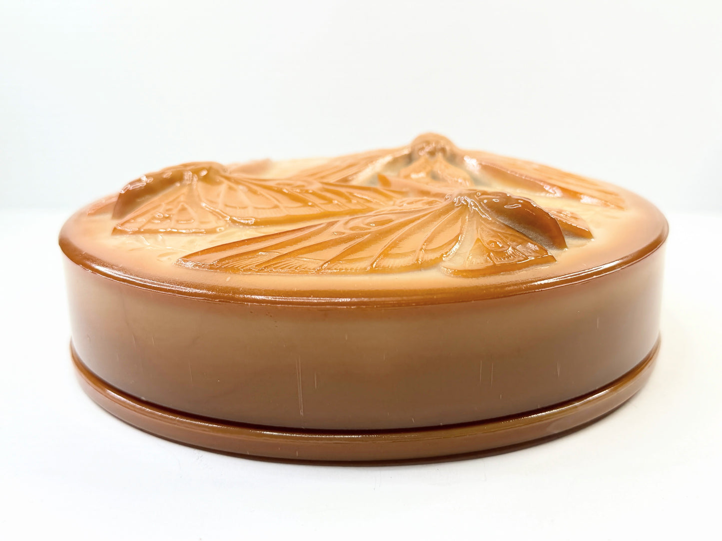 Vintage Fenton Caramel Slag Glass Butterfly Bonbon Box A820